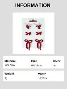 6pcs/Set Classic French Elegant Colorful Bow Stud Earrings Set, Suitable For Holidays Gift And Daily Wear For Women - Red - View 6