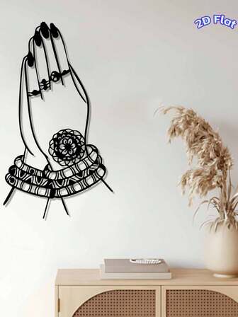 1 pieza Decoración de pared de mano en oración de metal, escultura de pared de hierro resistente a la oxidación, adecuada para Diwali, Eid, entusiastas de la decoración espiritual, colgante de pared, excelente para la sala de estar y la cerca del jardín, decoración religiosa delicada