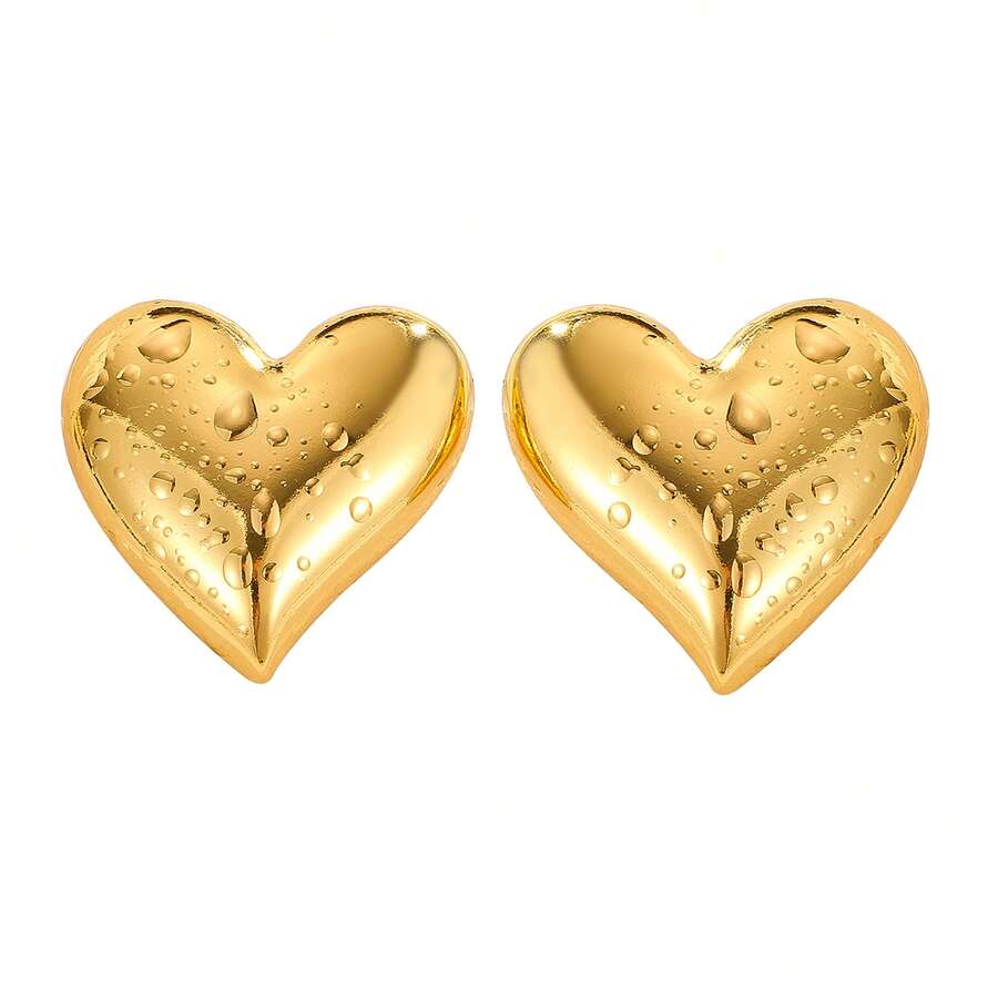 FANYINAN 1 Đôi bông tai hình trái tim tối giản bằng hợp kim kẽm mạ vàng 18K, kiểu dáng cổ điển thời trang, đa năng dành cho nữ, phù hợp để đeo hàng ngày. - JX512 - Xem 1