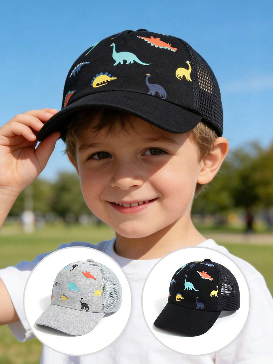 1件/2件装 2-7岁儿童恐龙网眼卡车帽 - 时尚百搭可调节棒球帽，透气防晒帽，适合儿童，带有有趣的恐龙图案 - 棒球網帽 - 查看 1