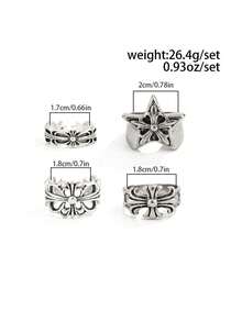 4pcs/Set Gothic Punk Cross Rings, Personalized Geometric Metal Knuckle Rings, Unisex, Holiday Gift - Antique Silver - View 7