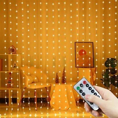USB-gardinlampor, varmvita/färgglada, 8 lägen med fjärrkontroll, LED-gardinlampor för rum, sovrum, ljusslingor, jul, halloween, heminredning, högtidsbelysning, festdekoration