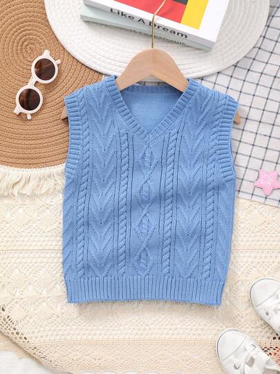 Infant Boys' Collegiate Style Solid Color Cable Knit Sweater Vest, Spring/Summer