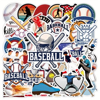 50pcs Baseball Stickers, DIY Creative Stickers For Graffiti, Luggage, Notebook, Water Bottle, Scooter, Children Cartoon Waterproof Stickers, Fresh And Creative Stationery Box Stickers, Waterproof Cup Stickers