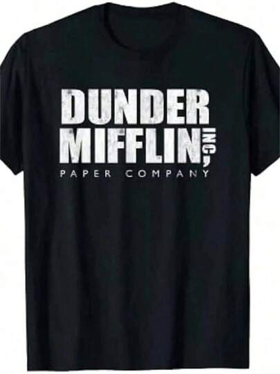 Camiseta Gráfica Inspirada en la Serie The Office para Hombre - 100% Algodón, Manga Corta y Cuello Redondo, Estampado de Dunder Mifflin Paper Company, Tejido Elástico Medio, Lavable a Máquina, Cómoda para Uso Casual en Todas las Estaciones