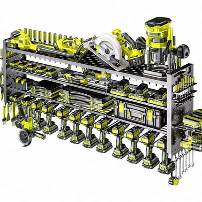 49.8" W Large Power Tool Organizer Wall Mount, Heavy Duty Tool Organizer With 14 Cordless Drill Holder, 4 Layers Garage Organization And Storage Rack, Tool Rack For Garage Workshop, Black,37307461