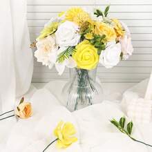 [Free Shipping]Artificial Flowers Combo Box Set Artificial Bouquets Wedding Flowers Faux Yellow Flowers Roses With Stems For Wedding Centerpieces Party Home Decor - 亮黃色 - 查看 6