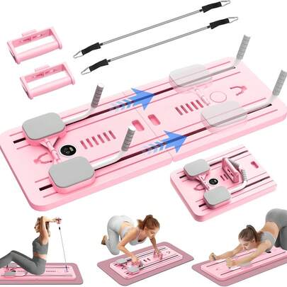 Cama para ejercicio tipo pilates,Tabla de Ejercicio Multifuncional Plegable para Entrenamiento en Casa con Bandas de Resistencia y Agarraderas Ajustables
