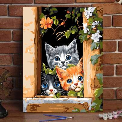 1 Set Adult DIY Acrylic Painting By Numbers Kit, Cute Cat On Windowsill Theme, 40x50cm Unframed Canvas, Suitable For Birthday, Housewarming Gifts, Wall Decor