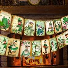 一套圣帕特里克节装饰品 - 复古圣帕特里克节横幅、三叶草圣帕特里克节花环、爱尔兰派对用品、15 件幸运三叶草圣帕特里克节标志，适用于节日家居装饰 - 彩色 - 查看 2