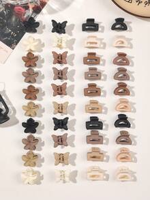 40Pcs Matte Beige Mini Hair Claw Clips, Butterfly Daisy Square Semi-Circle Small Jaw Clips For Women, Earth Tone Hair Accessories For Bangs & Braids - 40-piece Set - Milk Coffee Color Scheme - View 6