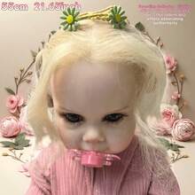 1个22英寸（55厘米）逼真重生女婴娃娃，全身PVC材质，长发，圣诞节礼物，可收藏的公主娃娃，DIY玩具 - 珊瑚橙 - 查看 5