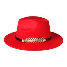 JEWELRYWE Men's Flat-Brimmed Felt Hat, Women's Fedora, With Gold Fishbone Trim, Elegant Wide-Brimmed Hat, Party Hat, Suitable For Casual, Formal Occasions, Masquerade Balls, Graduation Ceremonies, Unisex - 駝色 - 查看 9