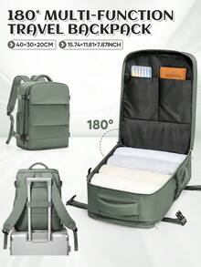 Unisex Large Travel Backpack, Business Laptop Backpack, Carry-On Size 42x20x32cm, Meets Airline Standards, Water-Resistant, Multi-Function Separate Shoe Compartment, Wet & Dry Separation, Suitable For Students, Commuting, Laptop, Vacation Travel - Army Green - View 8