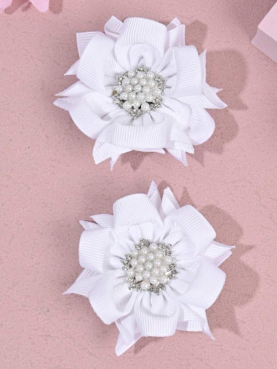 2 buc arcuri de păr florale cu perle pentru fete, elegante cu stras, perle, agrafe de aligator, drăguțe, roz și albe, agrafe dulci pentru vacanțe, petrecere de nuntă, zilnic, spectacole, agrafe de păr pentru adolescente, fete, accesoriu elegant de păr pentru fete