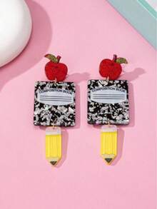 1 Pair Teacher's Day Style Silver Foil Acrylic Earrings, For Daily Wear - Multicolor - View 1
