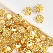 30 piezas de perlas de resina planas de color dorado rosa de 12 mm, decoración de joyas de resina rosa vívida, adecuadas para la fabricación de joyas, pasadores para el cabello, manualidades de scrapbooking, arte de uñas, bodas, zapatos, ropa, decoración de sombreros (sin agujero) - las flores - Ver 5