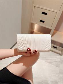 Women's Elegant Fashion Mini Flap Pleated Square Bag With Chain, Evening Clutch - White - View 5