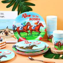 Racing Horse Disposable Tableware Set, 7/9 Inch Party Plates, Disposable Paper Plates And Cups Suitable For Holidays, Weddings, Engagements, Weddings, Birthdays, Parties, Celebration Events - Multicolor - View 4