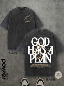 Jesus Tee God Has A Plan Graphic Tee Double-Sided Print Washed T-Shirt Holiday Gifts Y2K Men's Graphic Tees, Street - Style Vintage Washed T - Shirts, 230G Cotton T - Shirts, 100% Pure Cotton, Unisex Graphic Tees Halloween Back To School ShirtsNew Casual T-Shirts For Men And Women - 黑色 - 查看 6