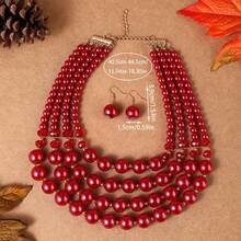 Överdrivet flerskiktat hänge handgjort pärlhalsband med fuskpärlor, retro boho-stil avslappnad tröjkedja, örhängen