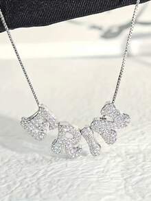 Customized Zirconia Letter Necklace, Sliding Letter Pendant Necklace, Women's Jewelry, Personalized Valentine's Day Gift, Birthday, Anniversary Gift - Multicolor - View 7