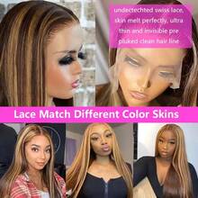 Bone Straight Lace Front Wigs Human Blended Hair 13x4 HD Transparent Lace Front For Women Glueless 4/27 Honey Blonde Brazilian Virgin Hair Lace Frontal Wig 200% Density Pre Plucked With Baby Hair Hairline - S4/27 - View 8