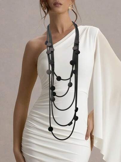 MARLIWOO 1pc Bohemian Style Multi-Layer String Decor Vintage Long Necklace, Fashion Jewelry For Women