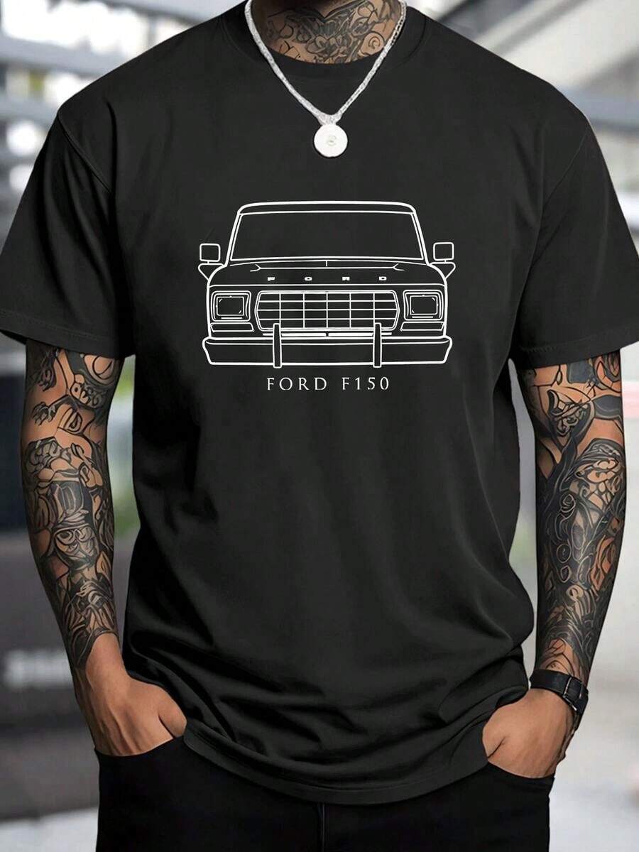 Camiseta de hombre con dibujo de camioneta clásica,estilo urbano y moderno.Diseño único y original para un look casual y con estilo.¡Ideal para regalar! - Negro - Ver 1
