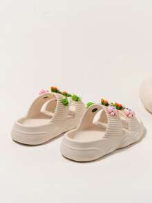 1 Pair Kids/Toddlers Flower Decor EVA Soft Bottom Casual Outdoor Beach Comfortable Slip-On Sandals, Open Toe & Heel, Suitable For Indoor & Outdoor Wear - Beige - View 6