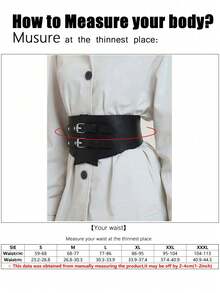 1pc Women's Versatile Personalized Black Silver Double Buckle Adjustable Waist Belt, Suitable For Daily, Party, Commute And Other Occasions - Black - View 5