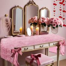 Pink Fur Christmas Table Runner 72 Inches, Fluffy Pink Preppy Gir Ly Dresser Runner Dresser Scarf For Bedroom Furniture Vanity Decor, Furry Coffee Table Decorations For Birthday Valentine Party - Pink - 查看 4