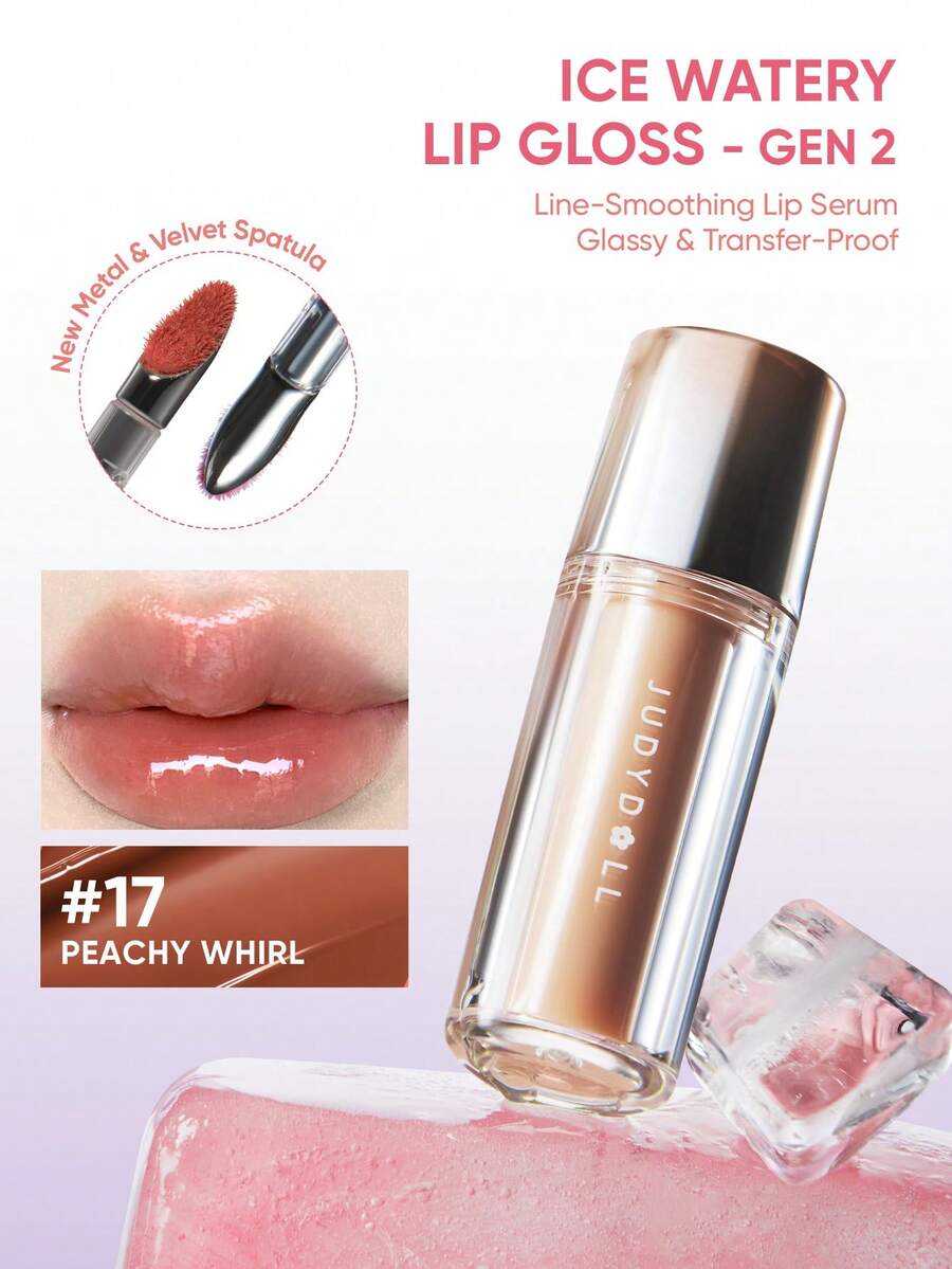 JUDYDOLL Ice Watery Lip Gloss-Gen 2 Shiny Mirror Lip Gloss, Moisturizing & Nourishing Essence, Long-Lasting - 17 PEACHY WHIRL - 查看 1