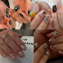 6格可爱5瓣黑白美甲亮片Y2K闪亮金色美甲花朵亮片3D金属美甲饰品