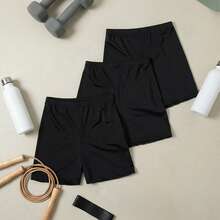 3pcs/Set Teen Girl Solid Color Summer Bike Shorts, Sports Shorts (YY1162) - Black - View 7