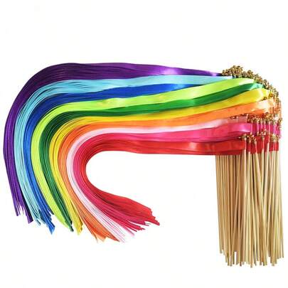 20pcs Colorful Double-Layer Ribbon Fairy Wands With Bells - Durable, Feather-Free, No Power Needed Party Decorations For Birthday And Celebration Events