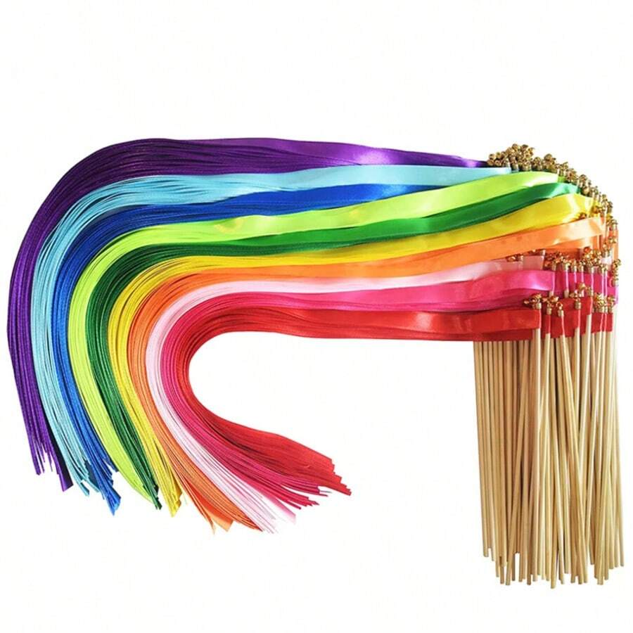20pcs Colorful Double-Layer Ribbon Fairy Wands With Bells - Durable, Feather-Free, No Power Needed Party Decorations For Birthday And Celebration Events