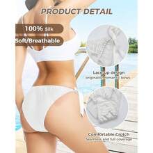 Women Silk Panties Lightweight Briefs Smooth Breathable Satin Bikini,Sexyys Tie-Side Underwear Daily Fit Comfort,White - white - 查看 5