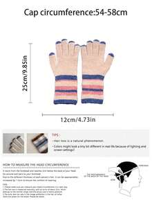 1 paire de gants tactiles arc-en-ciel doublés de thermique, moufles tricotées chaudes à cinq doigts pour femmes, automne/hiver, convient pour le cyclisme, la conduite, la moto - Gants en polaire à rayures colorées - Voir 4