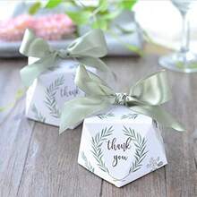 Diamond Shape Green Forest Style Candy Boxes Wedding Favors Bomboniere Paper Party Chocolate Gift B Box 50pcs - blancoverde - Ver 4