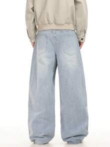 1件 Justice Brother 休闲通勤男士宽松阔腿经典牛仔裤（不含腰带和配饰） - 藍色 - 查看 5