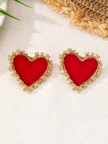 1 Pair Cute Heart Shaped Red, White, Black Pendant Earrings, Suitable For Teenagers, Girl, Daily, Festival, Party, Gift - Love - View 7