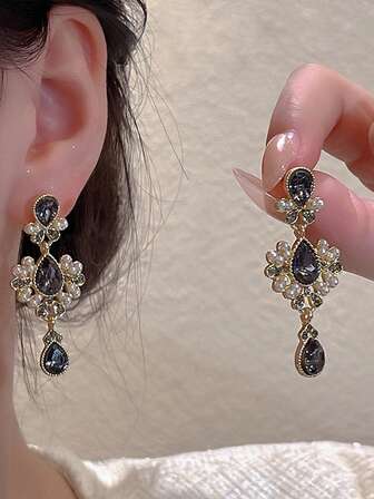 1 par de pendientes vintage con borlas y gota de agua, pendientes elegantes, únicos y versátiles de lujo y moda para mujeres