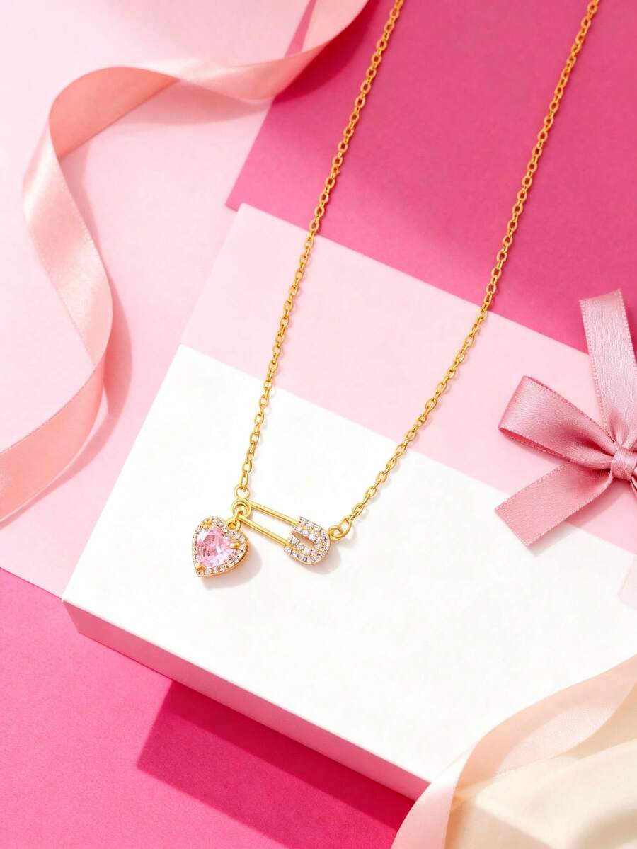 1pc Fashionable Heart Shaped Brooch Necklace For Women, Versatile & Elegant - one-size - View 1