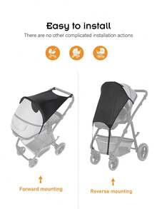 1pc Larger-Size Baby Stroller Sun Shade Cover With Magnetic Design, High-Stretch Fabric For Better Sun Protection, Dark Shade Shade Blocks 85% UV Rays, Quick-Attach & All-Season Use For Baby's Cozy Travel - Black - View 6