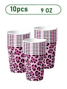 50 piezas Suministros para fiesta con estampado de leopardo Tema de guepardo Decoración de cumpleaños Vajilla desechable - Incluye platos de papel, servilletas, vasos de papel, Adecuado para fiesta de cumpleaños con tema de estampado de leopardo rosa para niñas - Multicolor - Ver 12