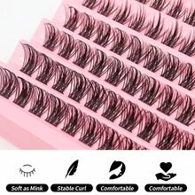 120 piezas Racimos de pestañas volumen DIY, racimos de pestañas súper suaves de 8-16 mm, extensiones de pestañas en racimo con rizo D, pestañas individuales esponjosas de ojo de gato para principiantes - Negro - Ver 5