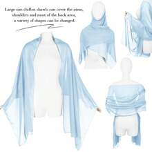 P Pothuiny Women Chiffon Sheer Shawl Wraps For Evening Dresses, 79inchx24inch Lightweight Soft Chiffon Scarfs Wedding Party Bridal,79inchx24inch,Ba ByBlue - Ba byBlue - 查看 5