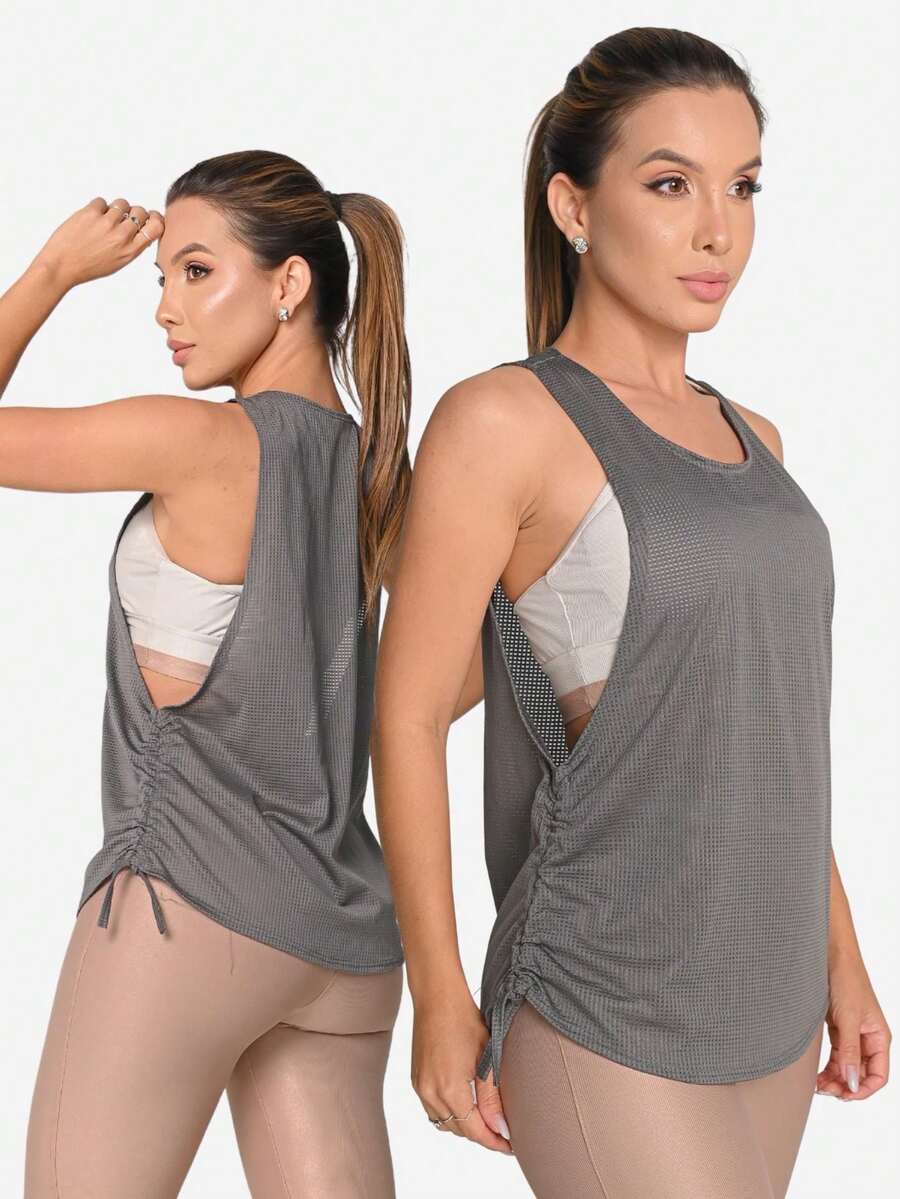 Women's Fitness Dry Fit Tank Top With Side Detail And Oval Cutout - 石墨 - 查看 1
