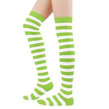 Zando Womens Thigh High Socks Striped High Knee Socks Knee High Socks For Cosplay Long Socks Over The Knee Leg Warmers,OneSize,GreenStripes - 綠色條紋 - 查看 4